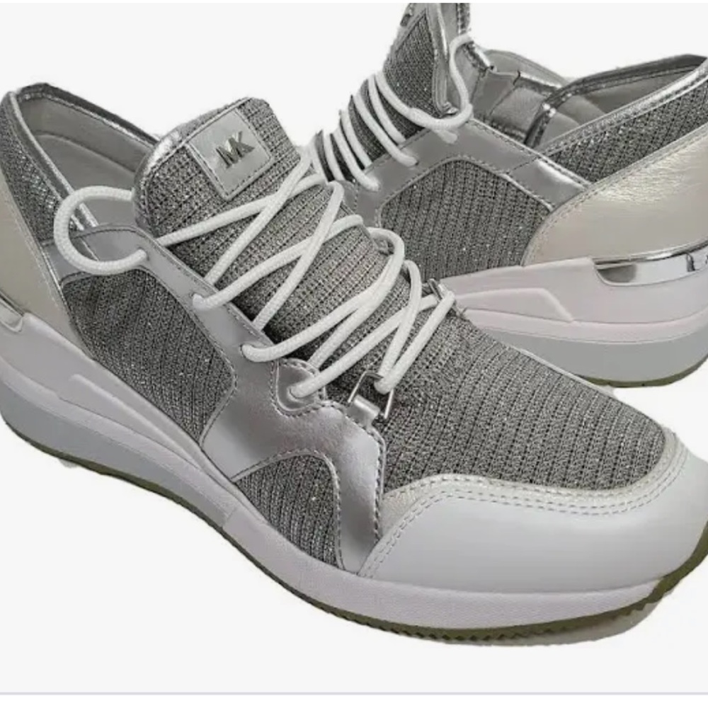 MK Liv Trainer Glitter Mesh White & Silver Sneakers  SZ 10